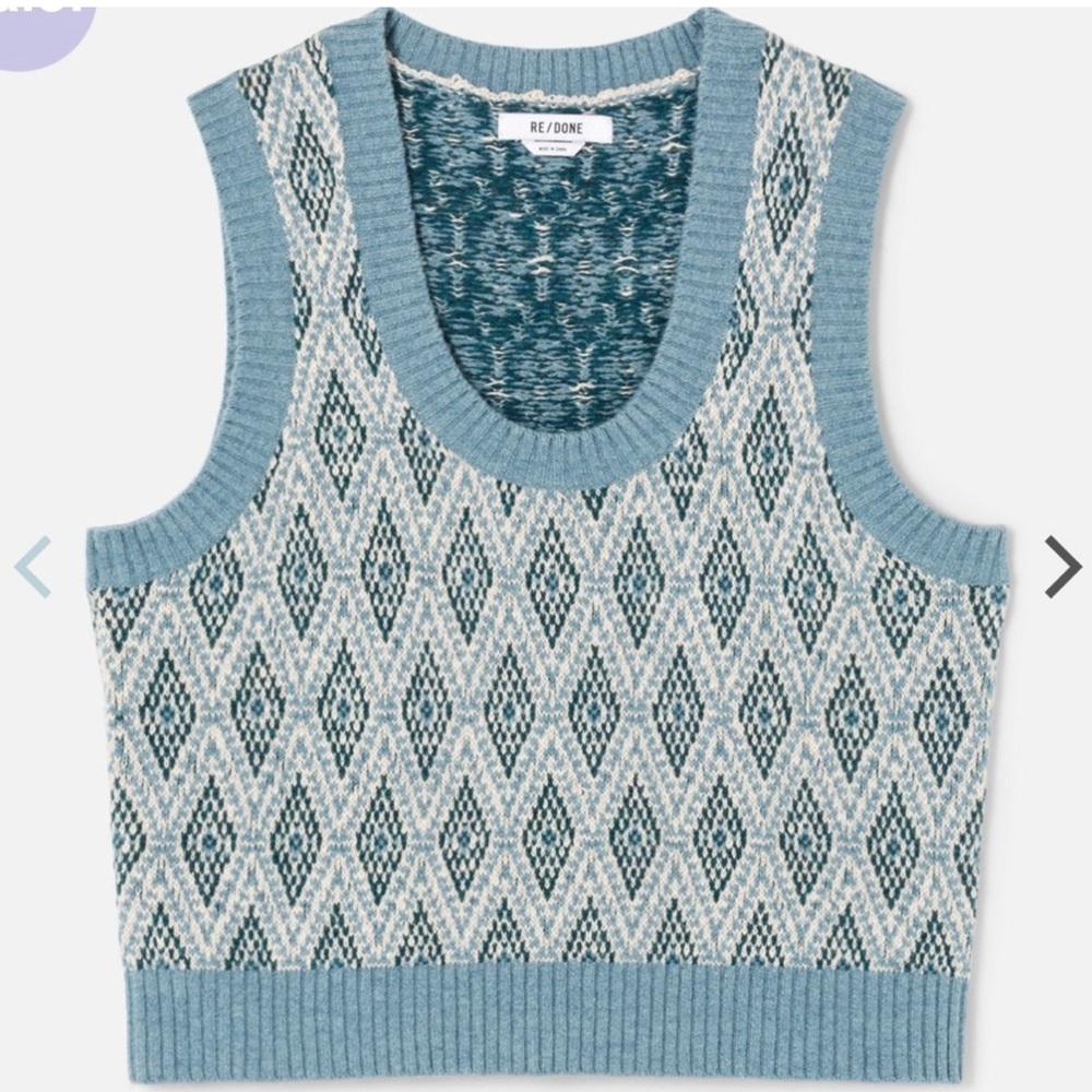NWT Re/Done Retro Geo Jaquard‎ Sweater Vest in in Sage Geo Sz Small $350